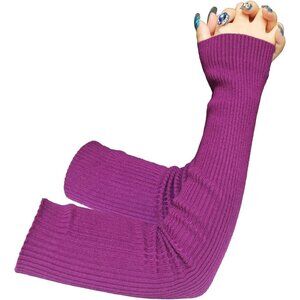 Women's 8-Purple Winter Warmers Wool Knit Fingerless Long Arm Sleeves Gloves